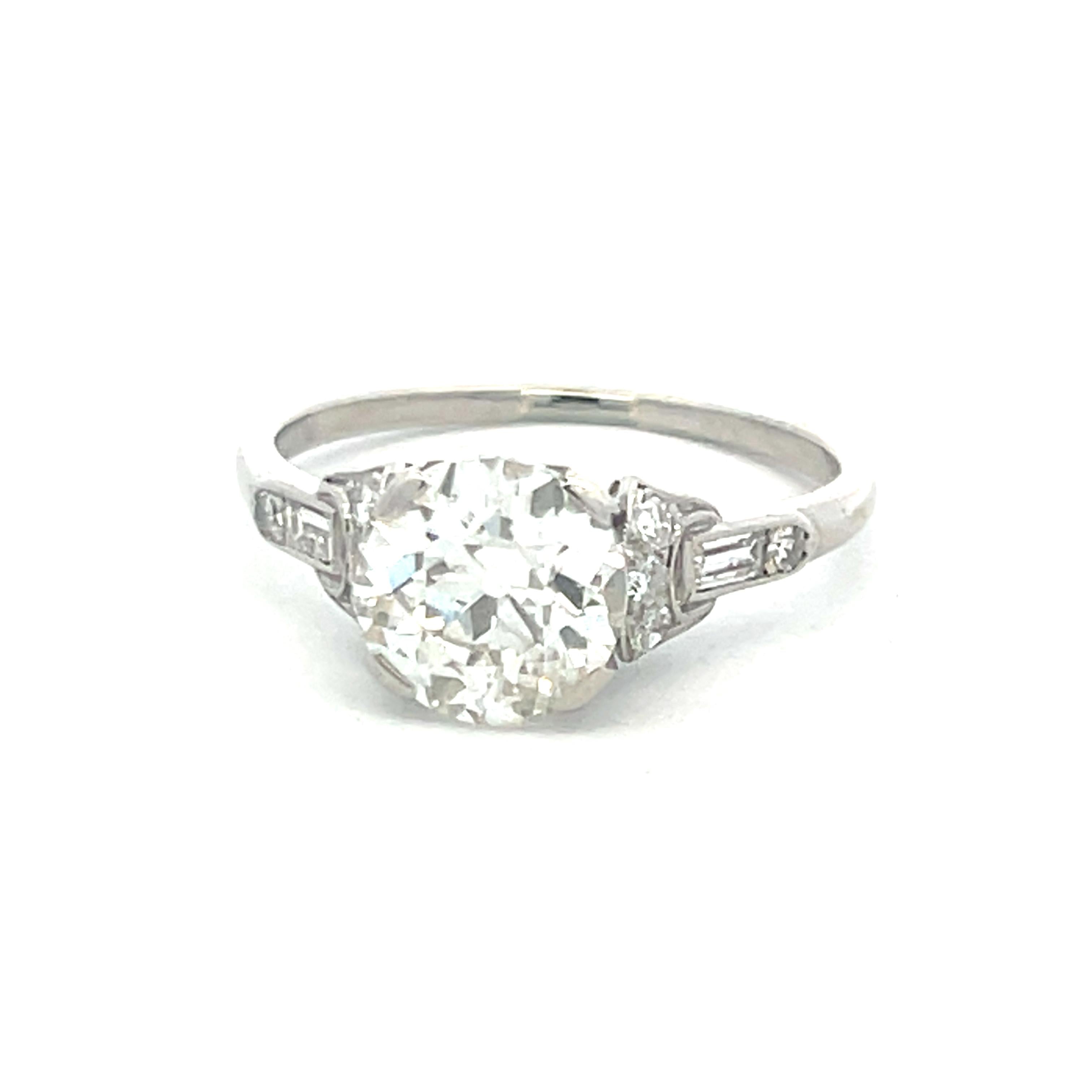 2.71 Carat Old European Cut and Emerald Cut Diamond Platinum Art Deco Ring