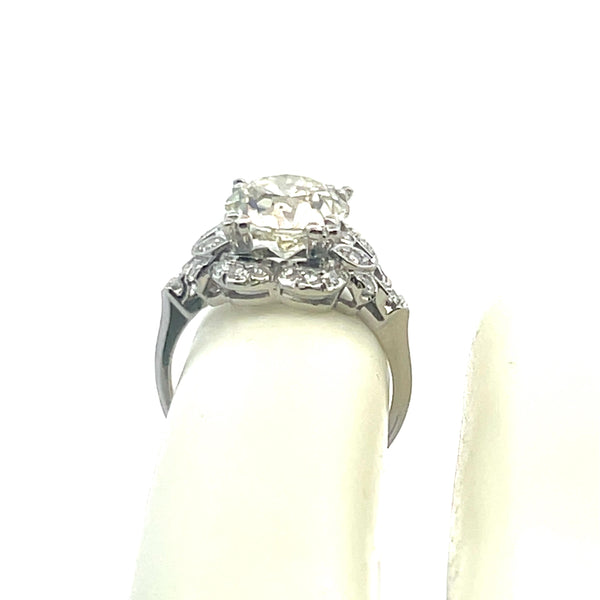 3.44 Carat Old European Cut O-J SI2-VS1 Diamond Platinum Art Deco Ring