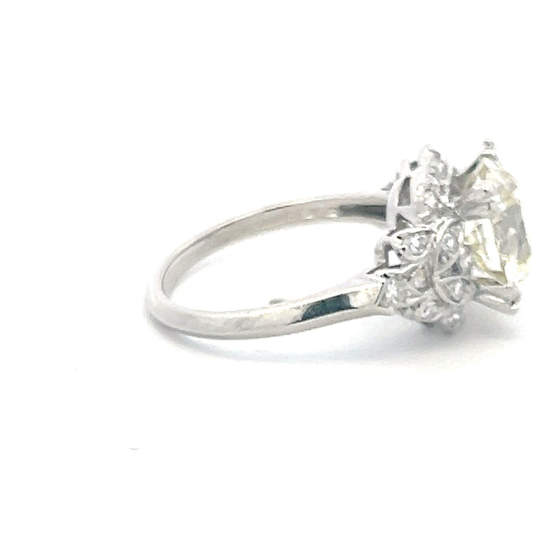 3.44 Carat Old European Cut O-J SI2-VS1 Diamond Platinum Art Deco Ring