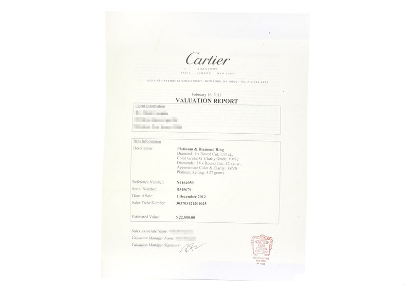 Cartier 1.63 Carat Round Brilliant G VS1-VVS2 Diamond Platinum Engagement Ring
