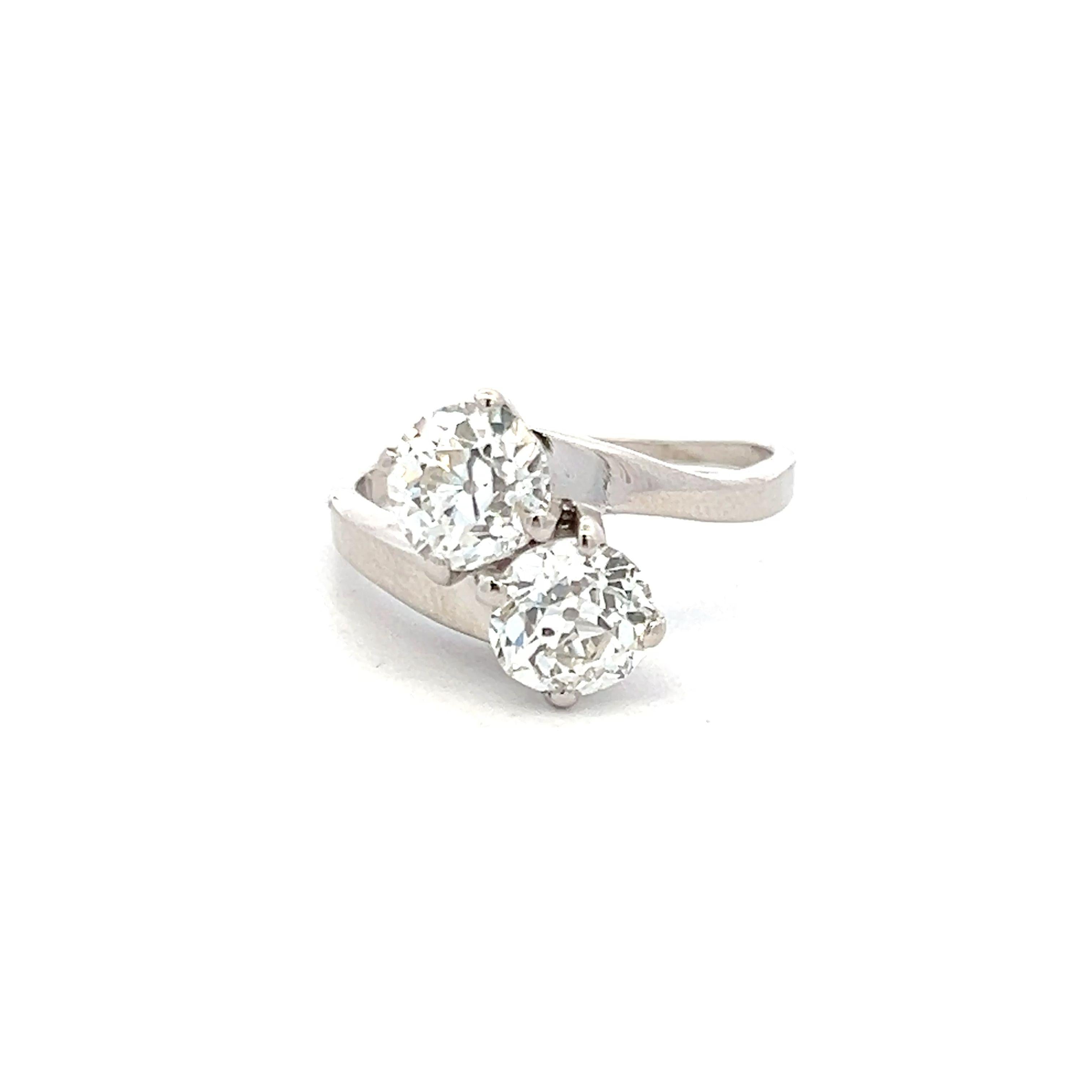 2.94 Carat Old European Cut I-J I1 Diamond Platinum Two-Stone Ring