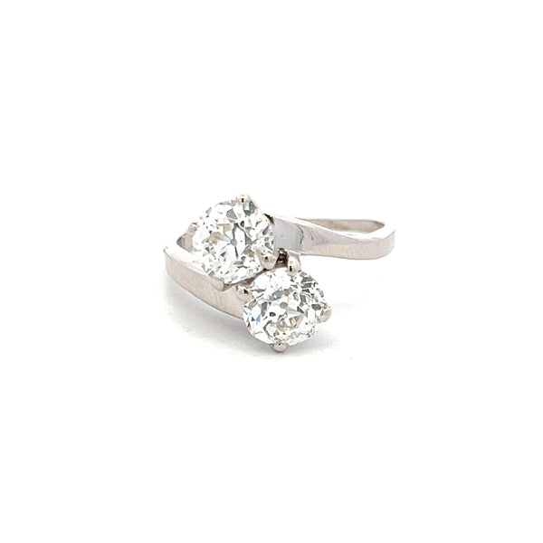 2.94 Carat Old European Cut I-J I1 Diamond Platinum Two-Stone Ring