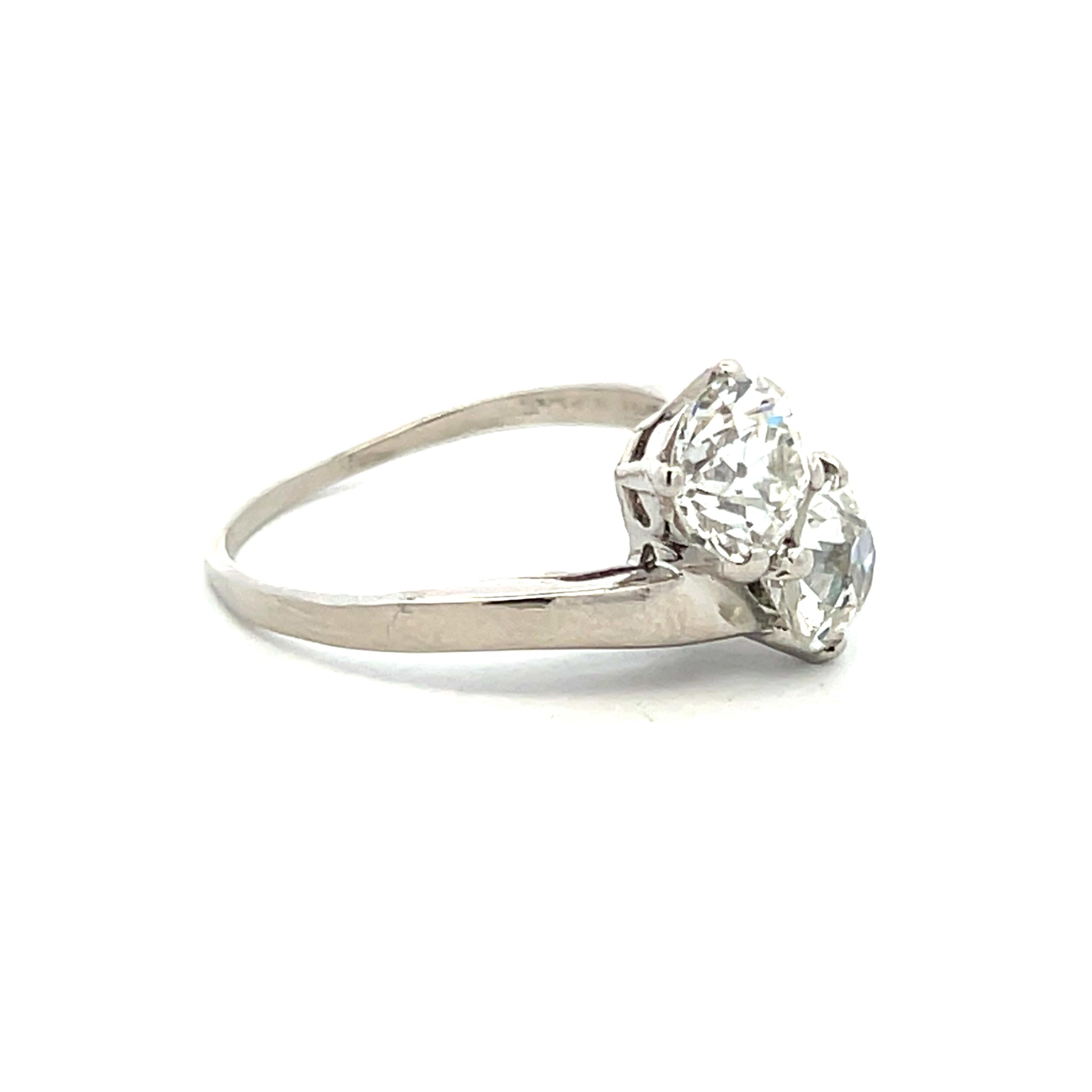2.94 Carat Old European Cut I-J I1 Diamond Platinum Two-Stone Ring