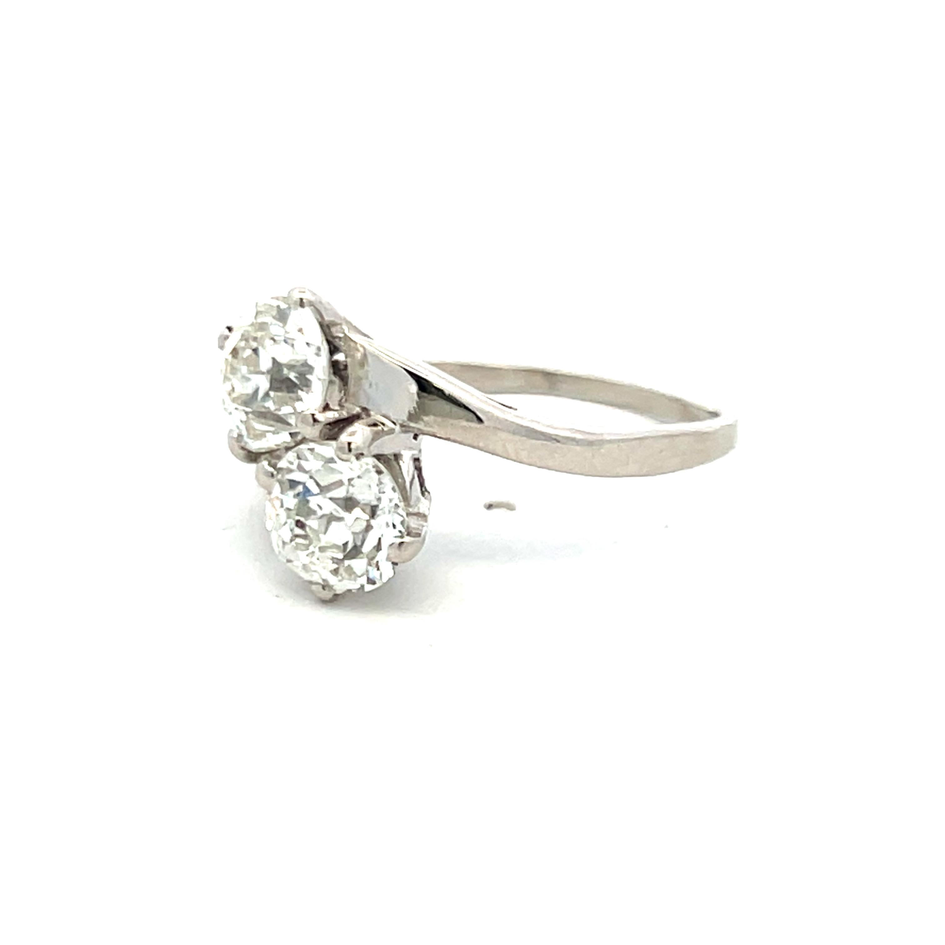 2.94 Carat Old European Cut I-J I1 Diamond Platinum Two-Stone Ring