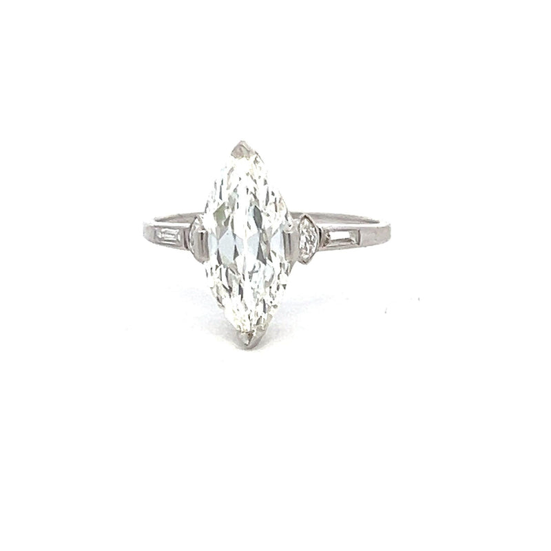 1.96 Carat Marquis Shape and Baguette Shape Diamond Platinum Engagement Ring