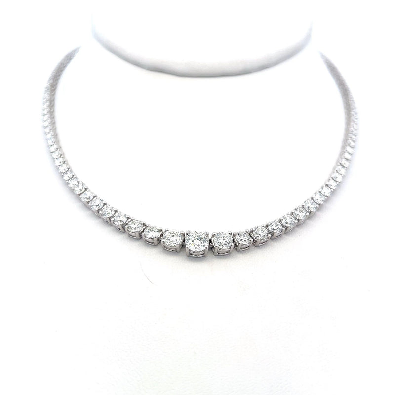 12.00 Carat Round Brilliant G VS1 Diamond 14 Karat White Gold Riviera Necklace