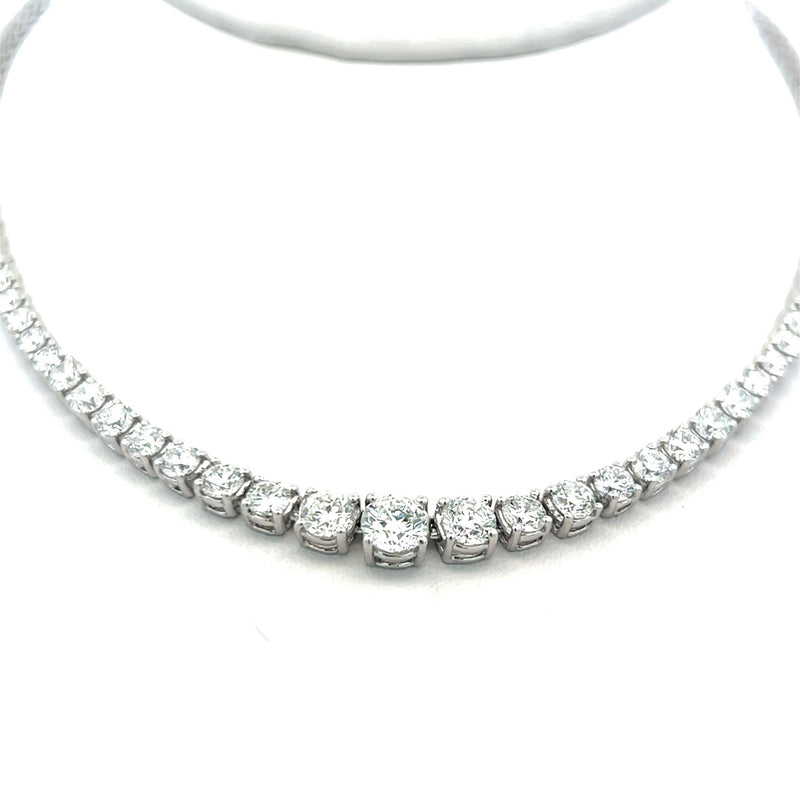 12.00 Carat Round Brilliant G VS1 Diamond 14 Karat White Gold Riviera Necklace