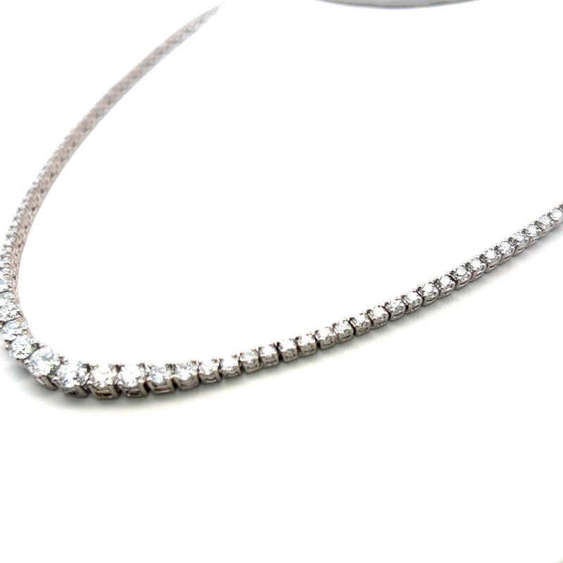 12.16 Carat Round Brilliant G-H VS Diamond 14 Karat White Gold Riviera Necklace