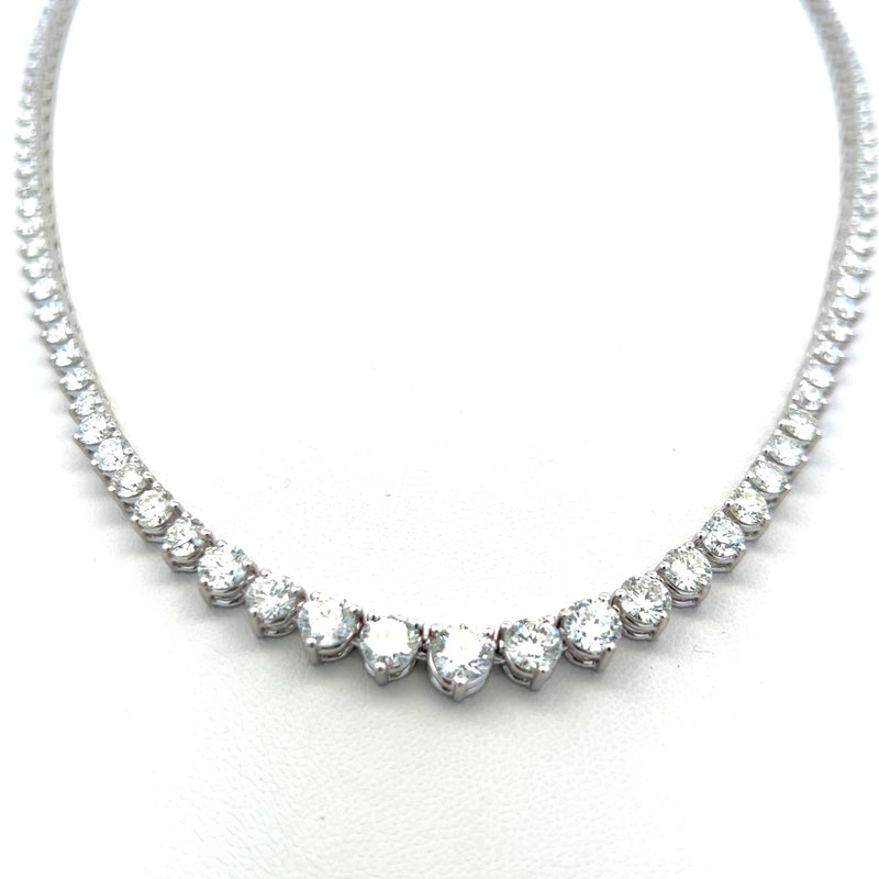 12.16 Carat Round Brilliant G-H VS Diamond 14 Karat White Gold Riviera Necklace