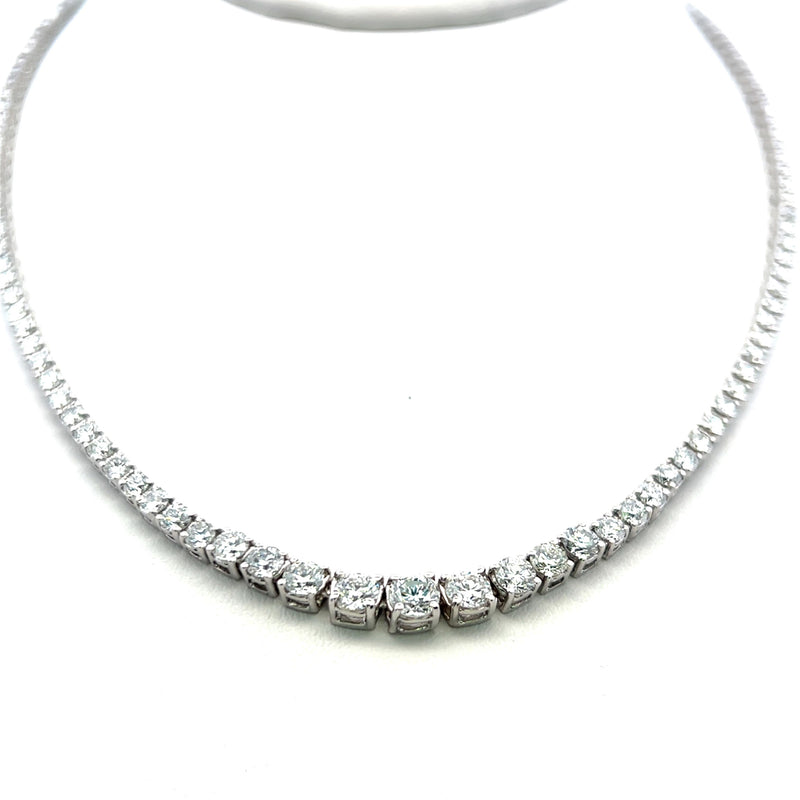 10.21 Carat Round Brilliant G VS1 Diamond 14 Karat White Gold Riviera Necklace