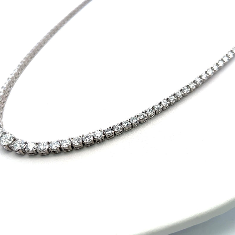 11.22 Carat Round Brilliant Diamond 14 Karat White Gold Riviera Necklace