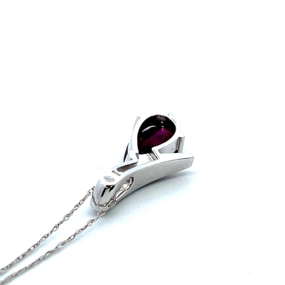 3.60 Carat Rhodolite 0.12 Carat Round Diamond 14K White Gold Pendant Necklace