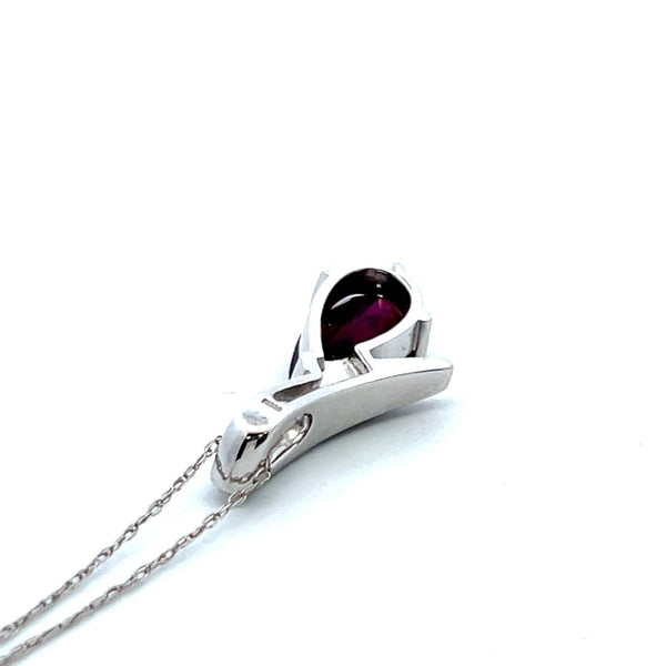 3.60 Carat Rhodolite 0.12 Carat Round Diamond 14K White Gold Pendant Necklace