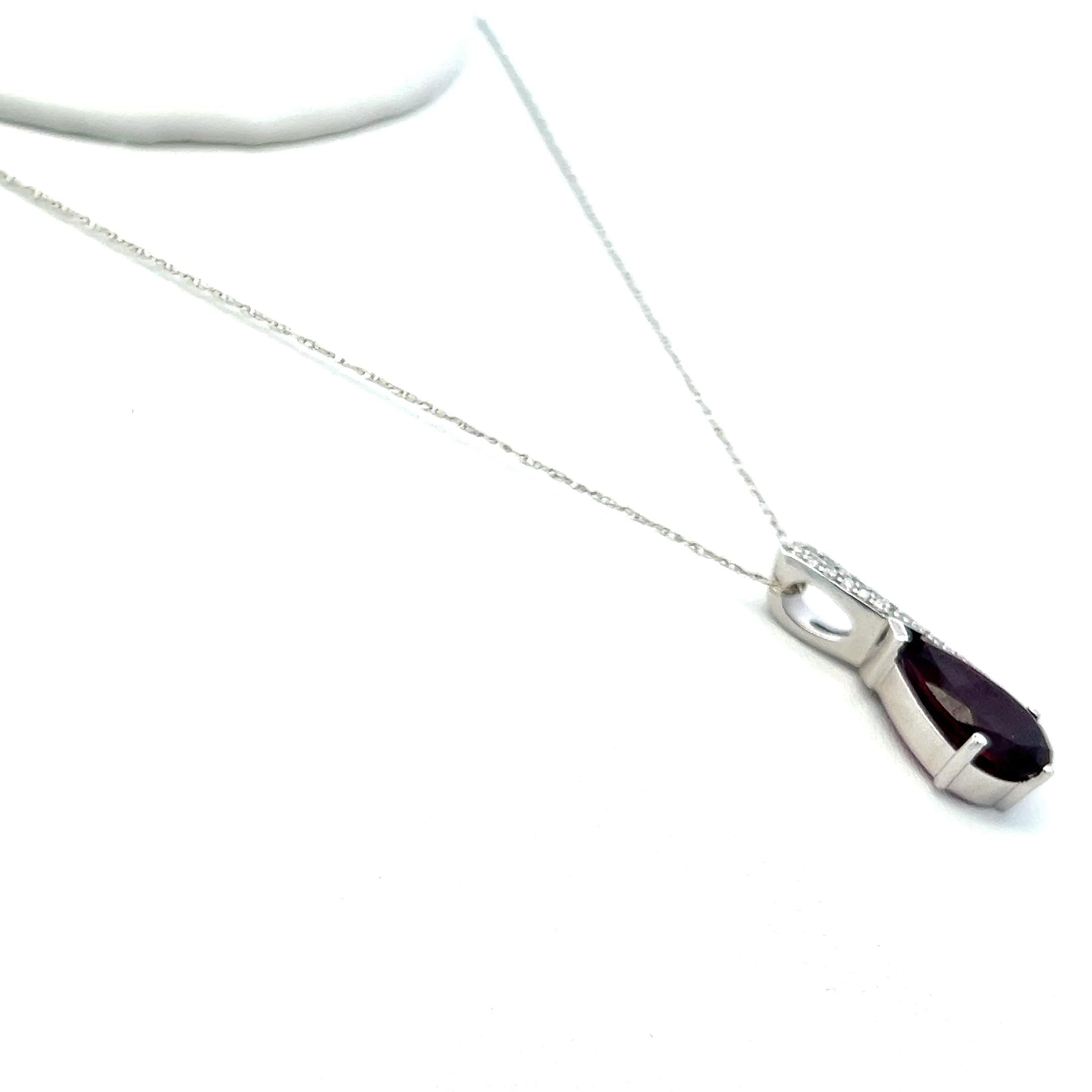 3.60 Carat Rhodolite 0.12 Carat Round Diamond 14K White Gold Pendant Necklace