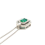 0.55 Carat Emerald 0.45 Carat Diamond 18 Karat White Gold Pendant Necklace