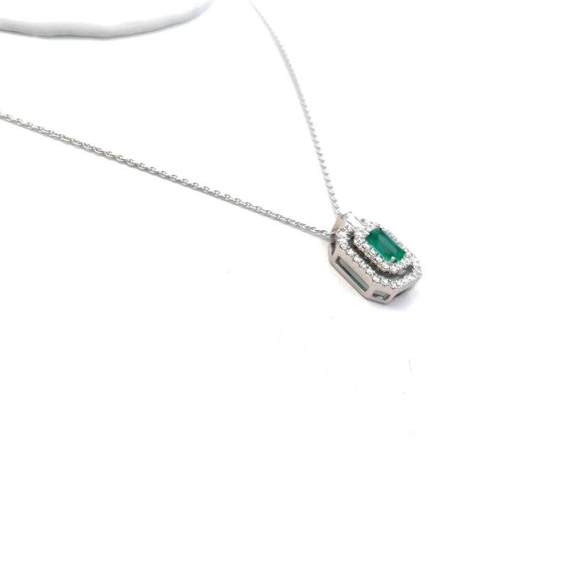 0.55 Carat Emerald 0.45 Carat Diamond 18 Karat White Gold Pendant Necklace