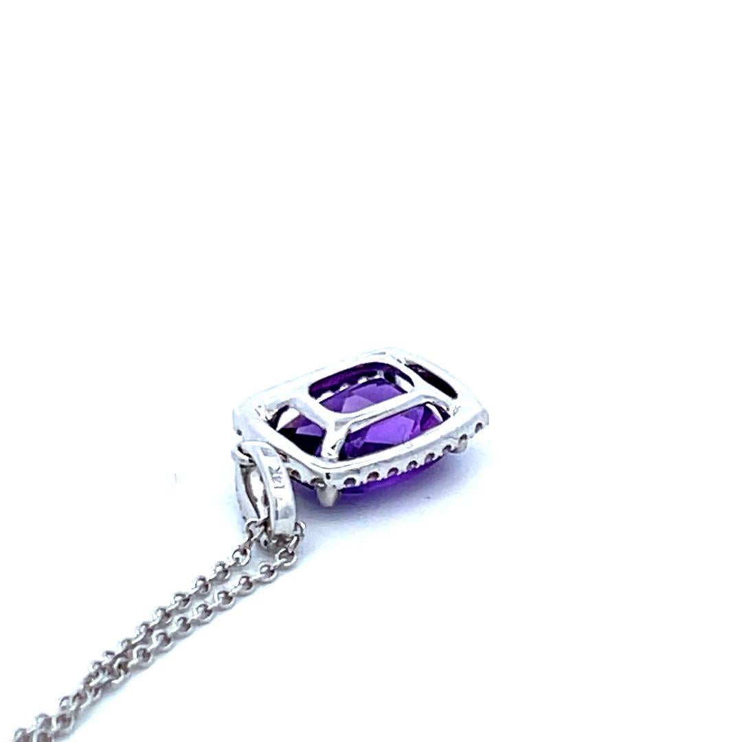 1.75 Carat Amethysts 0.17 Carat Round Brilliant Diamond 14K WG Pendant Necklace
