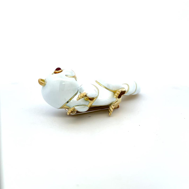 David Webb Vintage 60.10 Grams  White Enamel 18 Karat Yellow Gold Pin Brooch