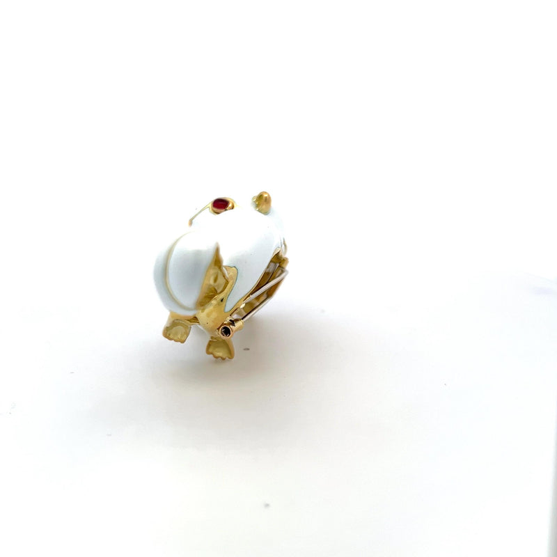 David Webb Vintage 60.10 Grams  White Enamel 18 Karat Yellow Gold Pin Brooch