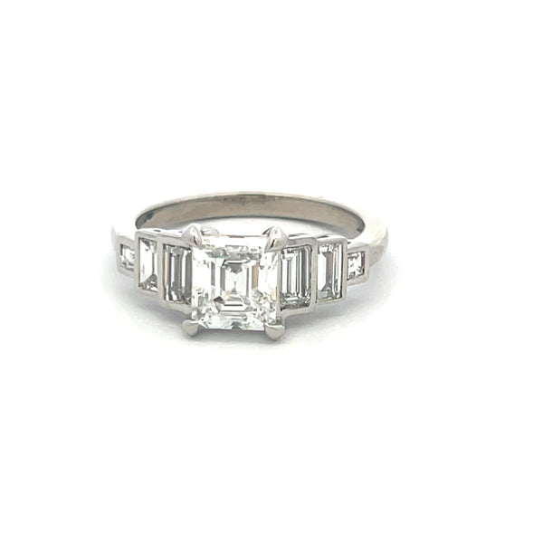 2.27 Carat Asscher Cut and Baguette Shape Diamond Platinum Engagement Ring