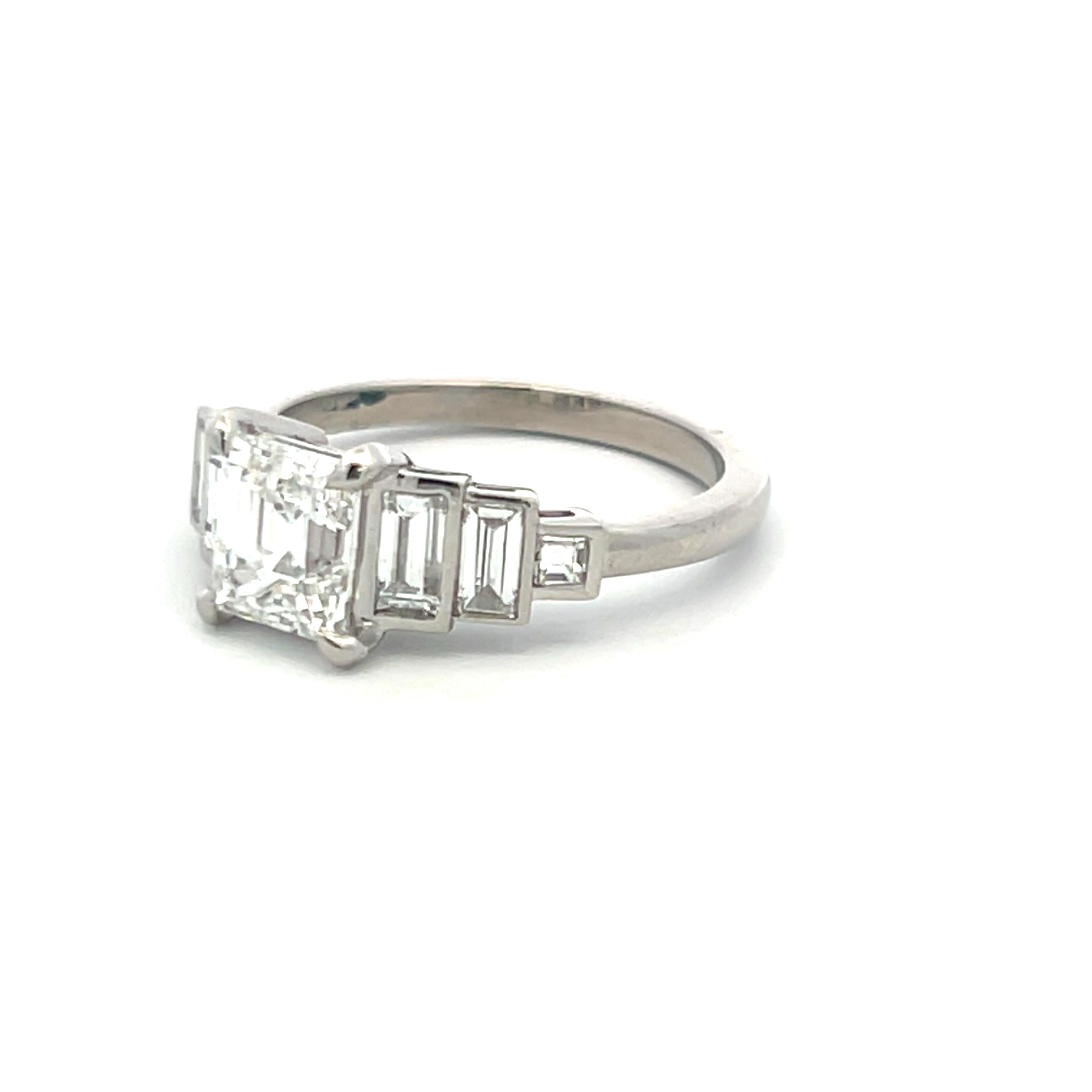 2.27 Carat Asscher Cut and Baguette Shape Diamond Platinum Engagement Ring