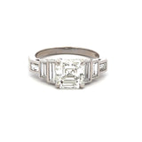 2.95 Carat Asscher Cut and Baguette Shape Diamond Platinum Engagement Ring