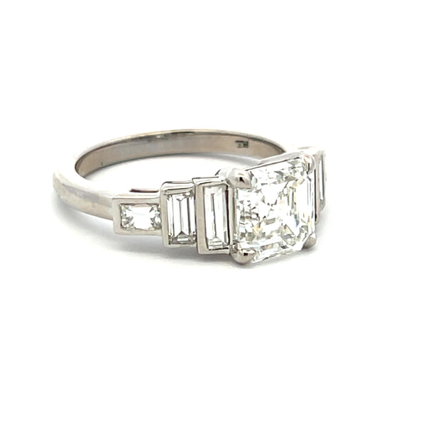 2.95 Carat Asscher Cut and Baguette Shape Diamond Platinum Engagement Ring