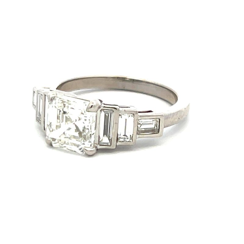 2.95 Carat Asscher Cut and Baguette Shape Diamond Platinum Engagement Ring