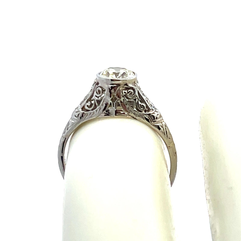 0.78 Carat Old European Cut N-J VS1 Diamond Platinum Art Deco Ring