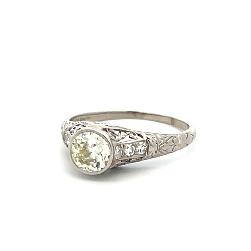 0.78 Carat Old European Cut N-J VS1 Diamond Platinum Art Deco Ring