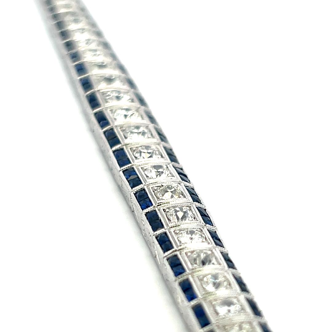 6.25 Carat Old European Cut Diamond 5.75 Carat Sapphire Platinum Link Bracelet