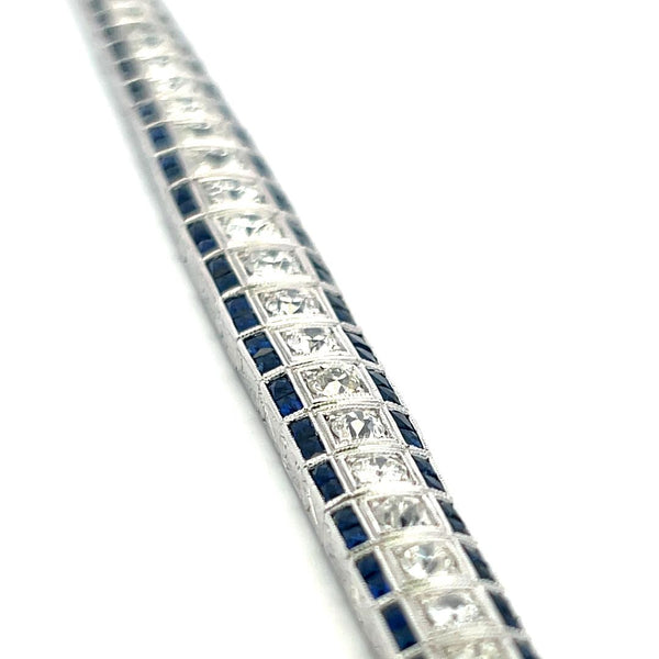 6.25 Carat Old European Cut Diamond 5.75 Carat Sapphire Platinum Link Bracelet
