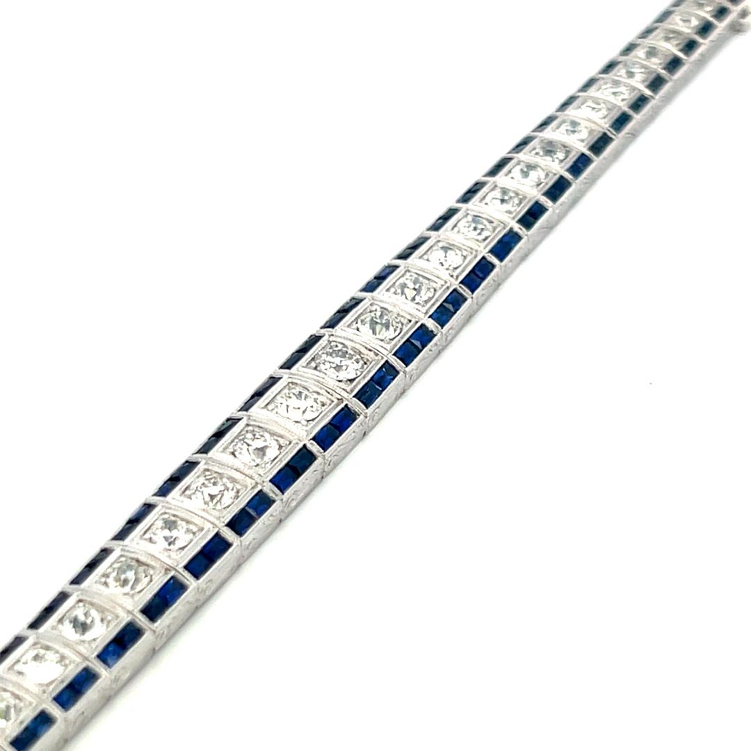6.25 Carat Old European Cut Diamond 5.75 Carat Sapphire Platinum Link Bracelet
