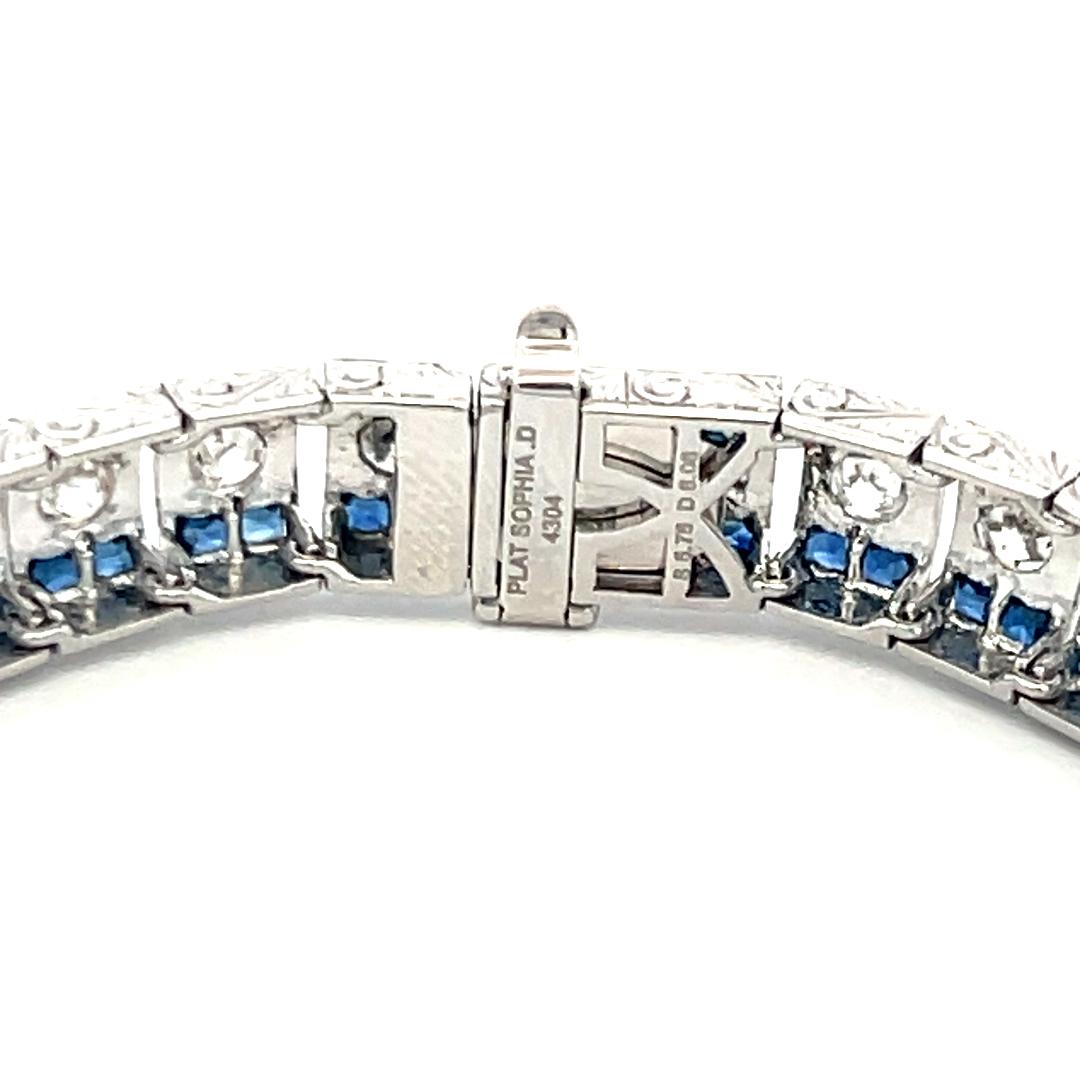 6.25 Carat Old European Cut Diamond 5.75 Carat Sapphire Platinum Link Bracelet
