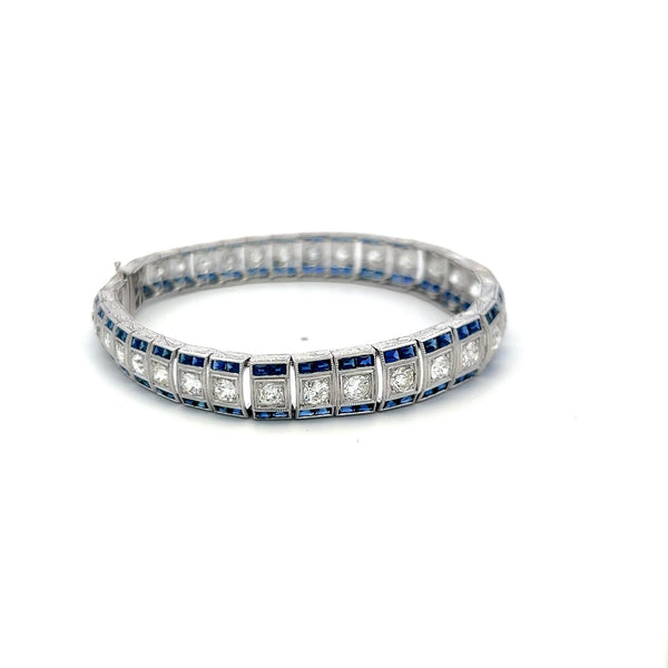 6.25 Carat Old European Cut Diamond 5.75 Carat Sapphire Platinum Link Bracelet