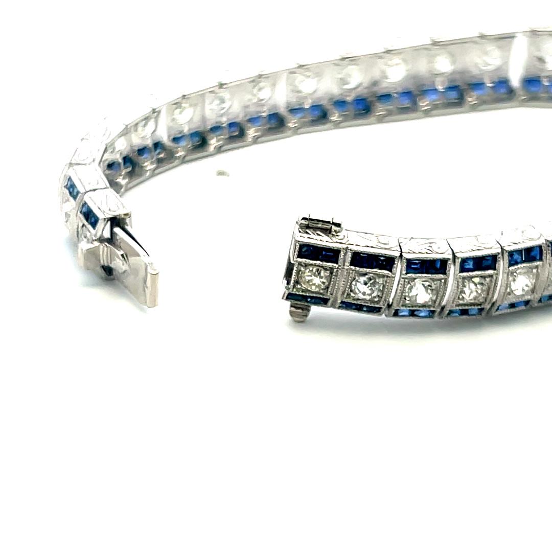 6.25 Carat Old European Cut Diamond 5.75 Carat Sapphire Platinum Link Bracelet