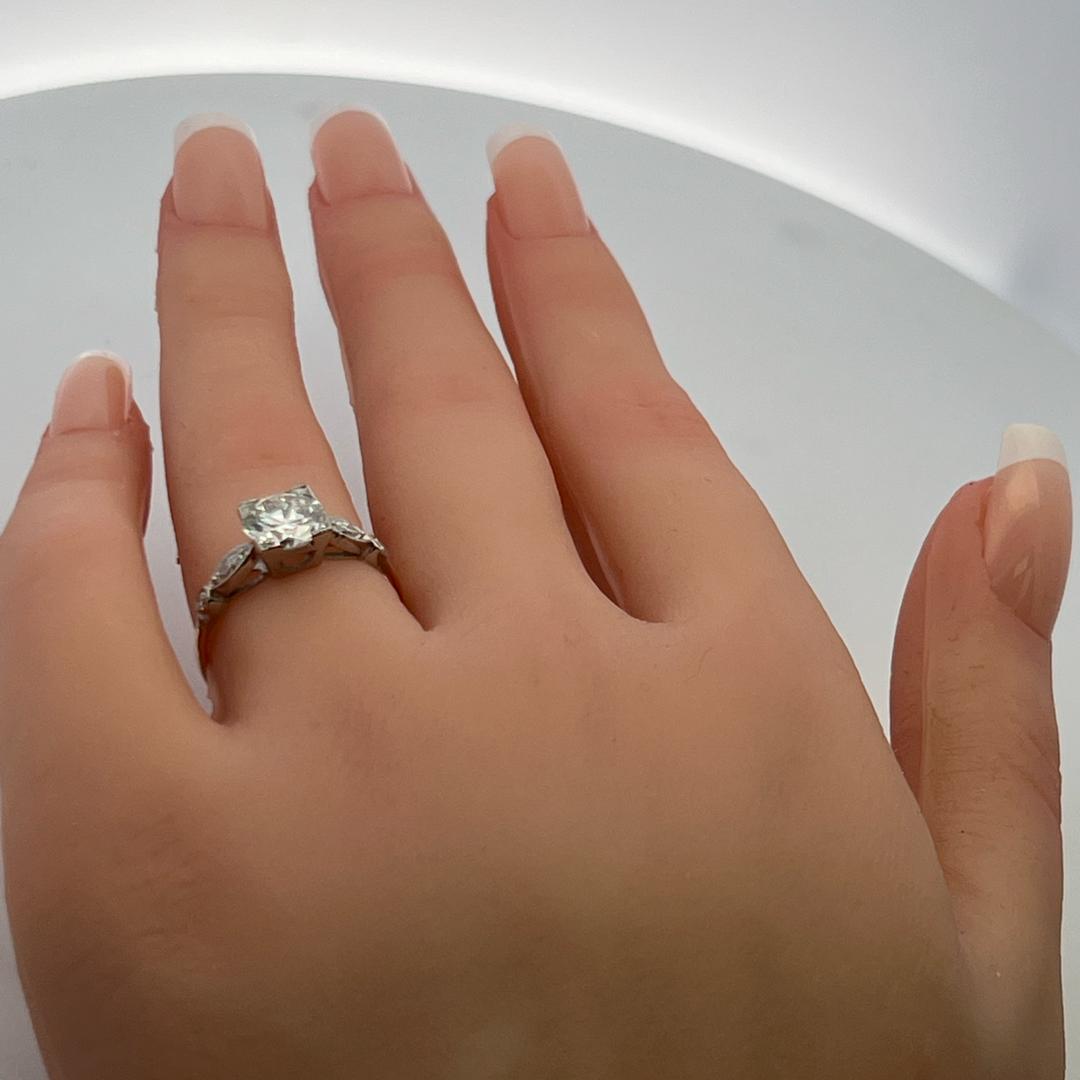1.70 Carat Circular Brilliant and Marquis Diamond 14K Gold/Plat Engagement Ring