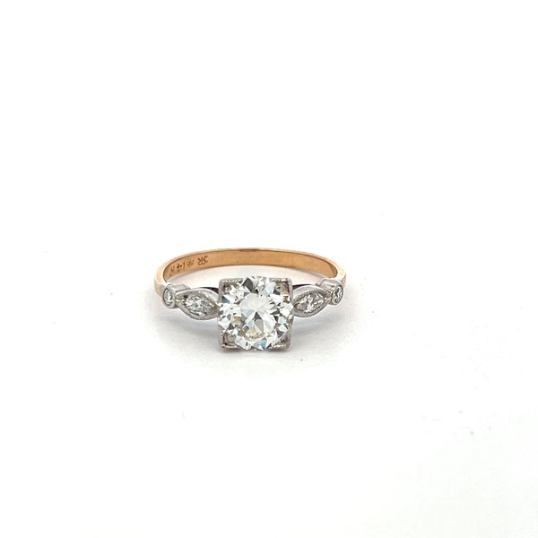 1.70 Carat Circular Brilliant and Marquis Diamond 14K Gold/Plat Engagement Ring
