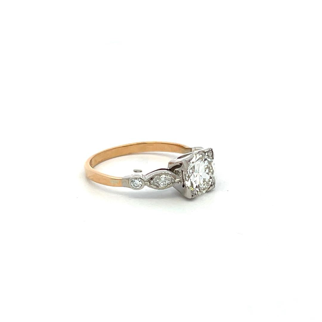 1.70 Carat Circular Brilliant and Marquis Diamond 14K Gold/Plat Engagement Ring