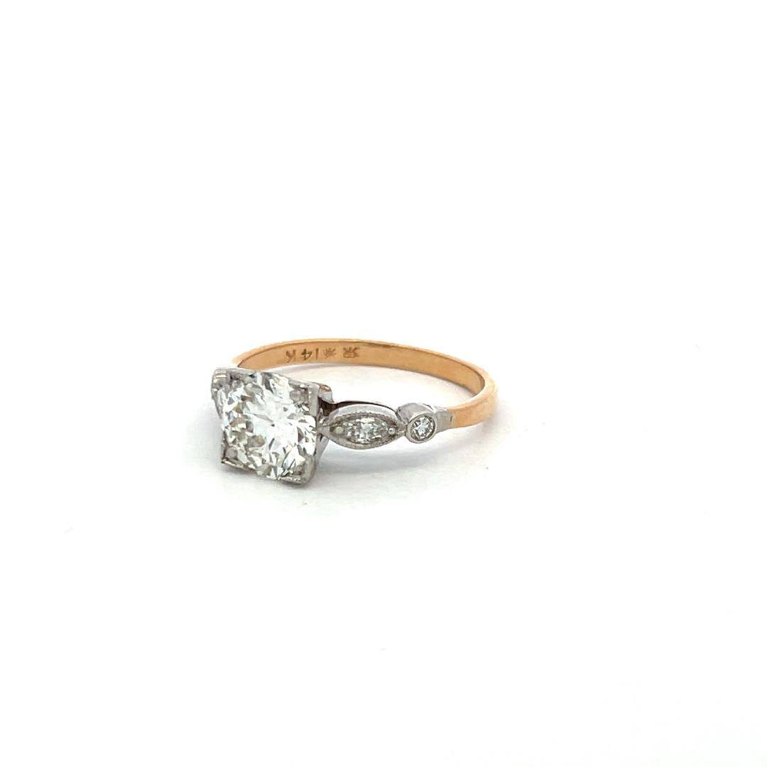 1.70 Carat Circular Brilliant and Marquis Diamond 14K Gold/Plat Engagement Ring