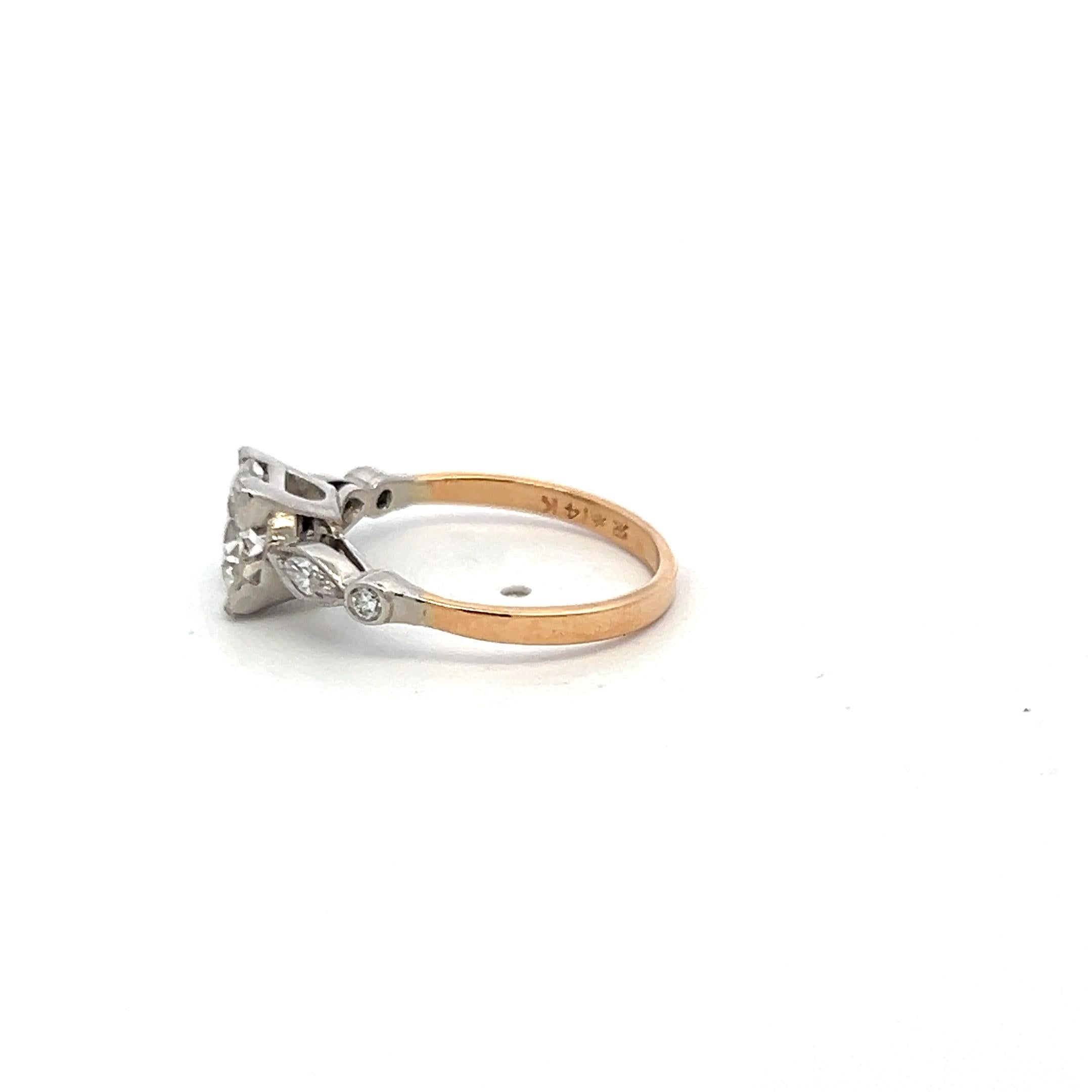 1.70 Carat Circular Brilliant and Marquis Diamond 14K Gold/Plat Engagement Ring