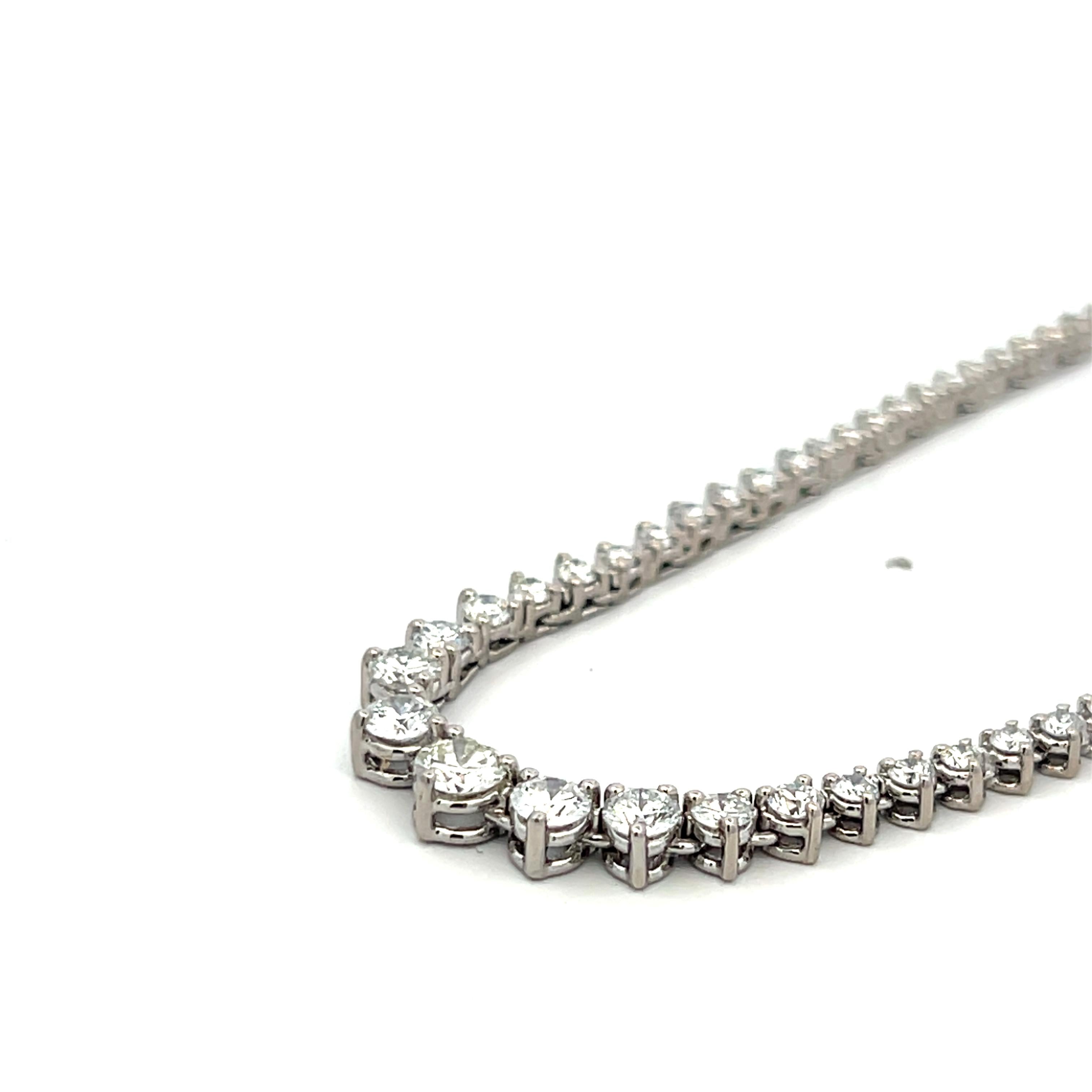 Vintage 14K White Gold Riviera Necklace with 5 Carat G-VS Round Diamonds