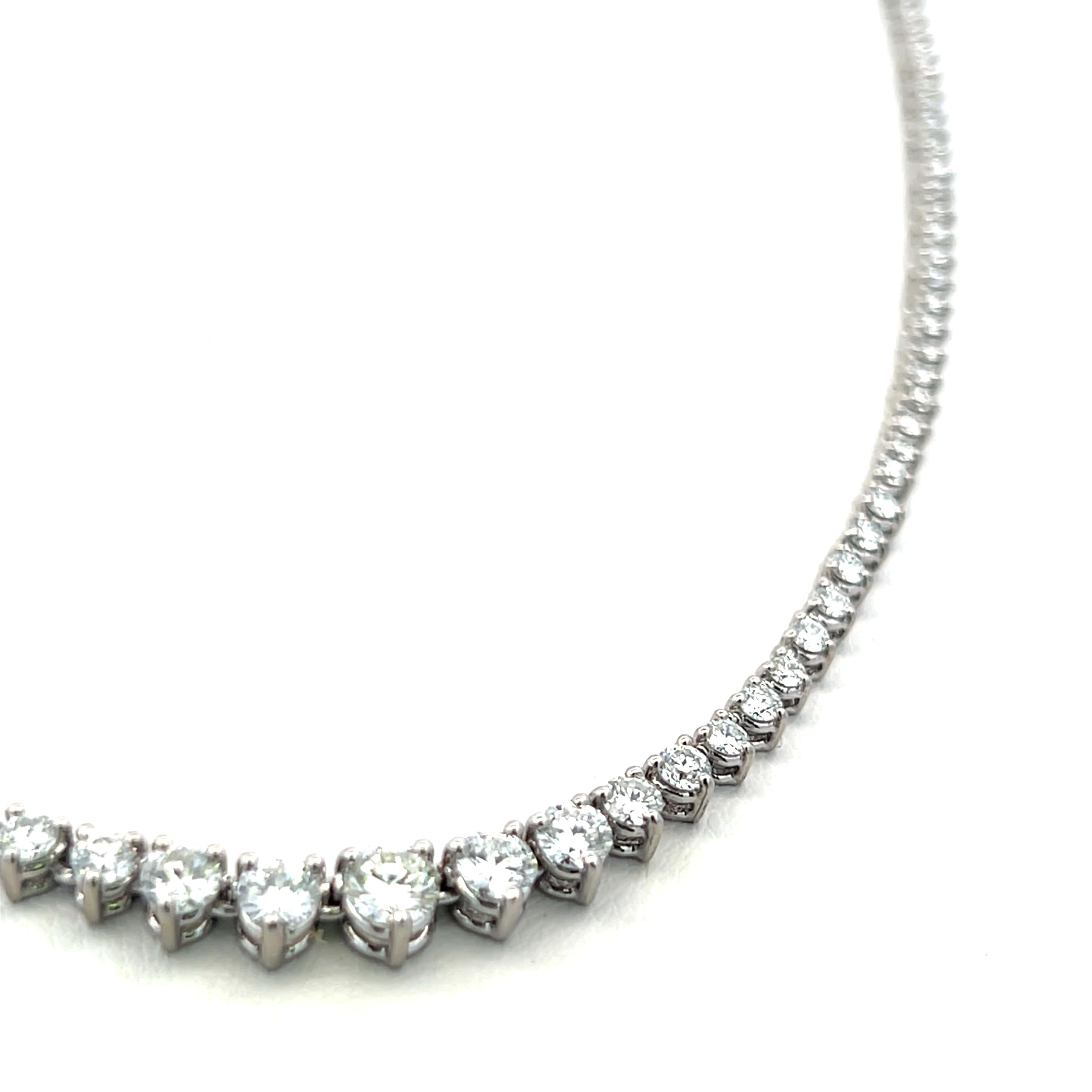 Vintage 14K White Gold Riviera Necklace with 5 Carat G-VS Round Diamonds