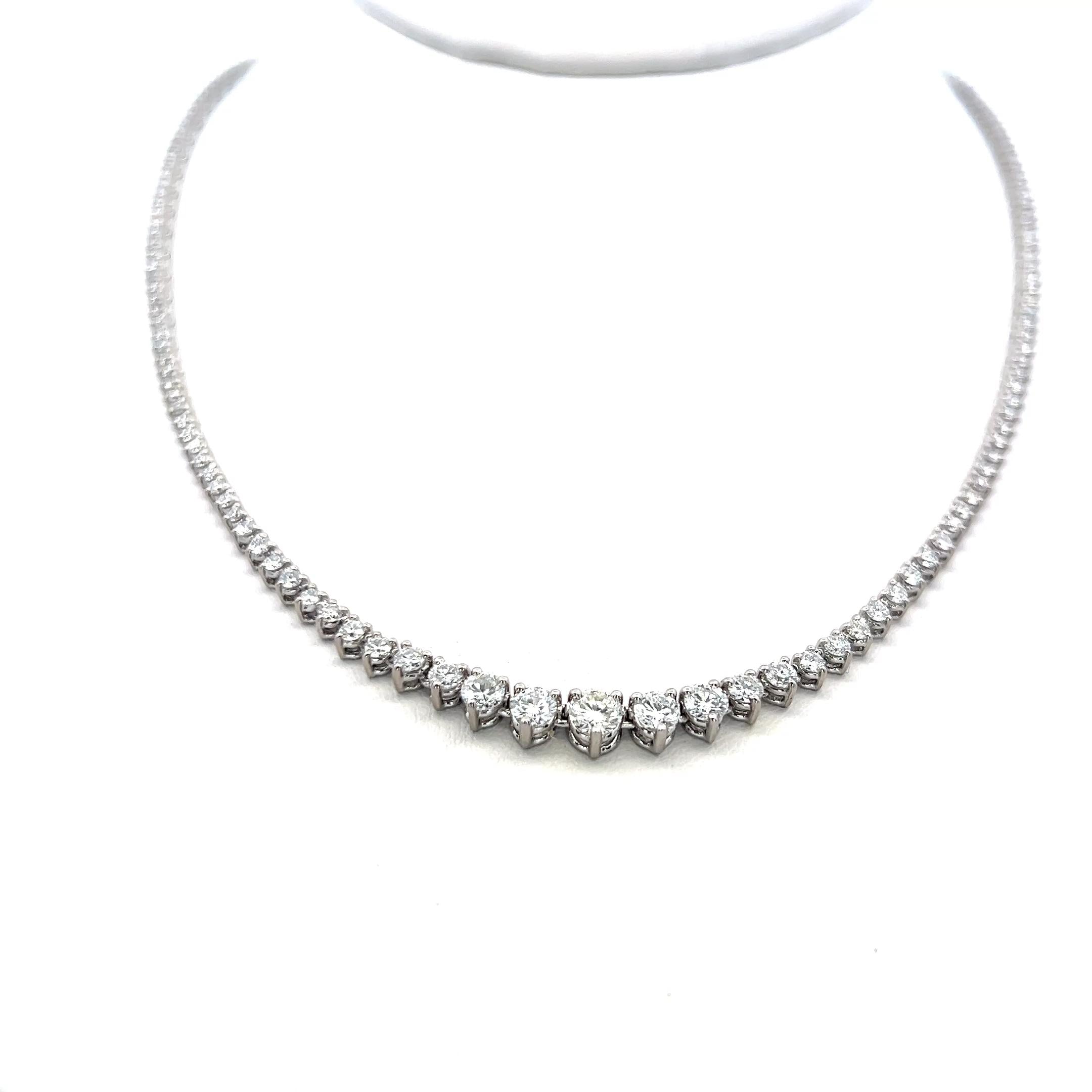 Vintage 14K White Gold Riviera Necklace with 5 Carat G-VS Round Diamonds