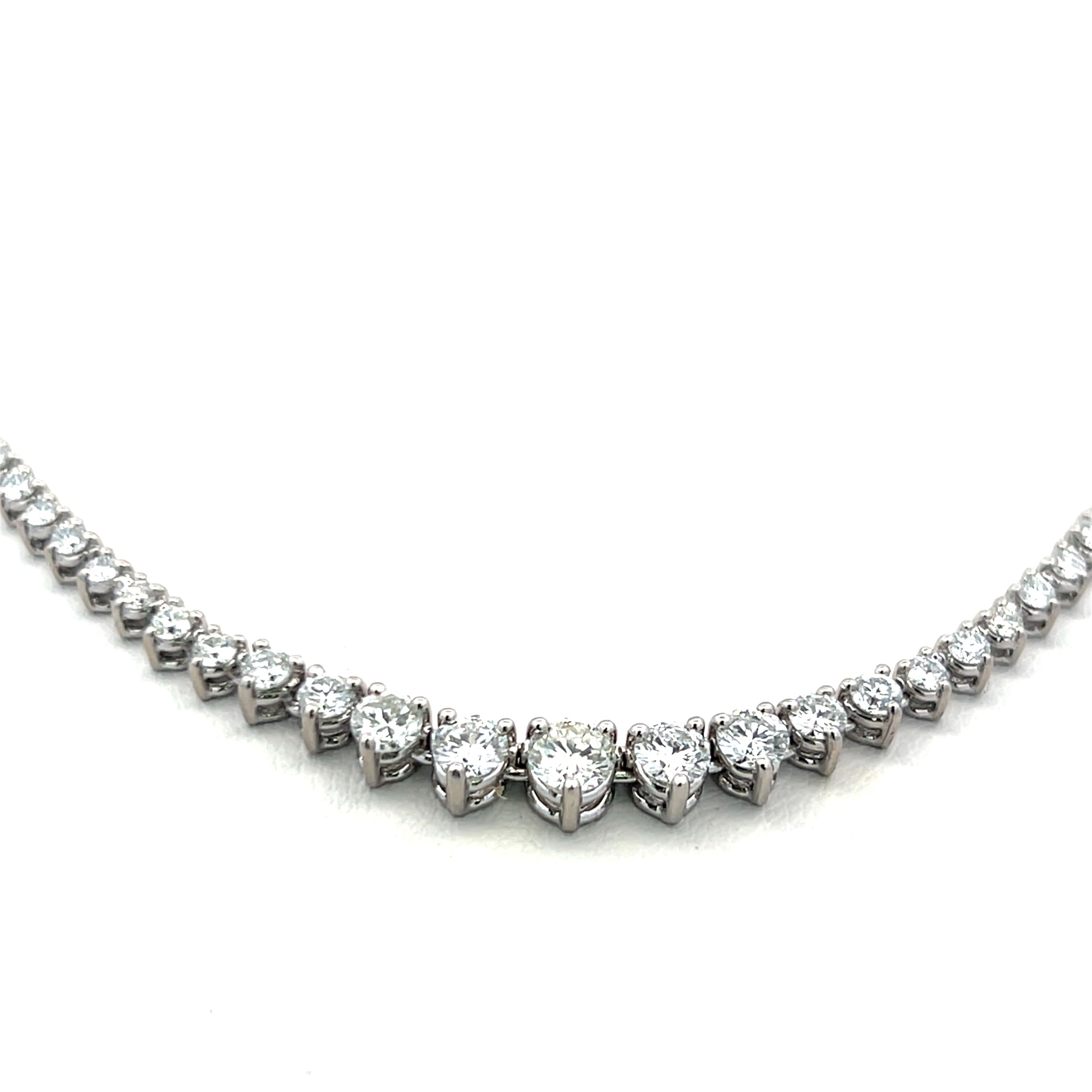 Vintage 14K White Gold Riviera Necklace with 5 Carat G-VS Round Diamonds