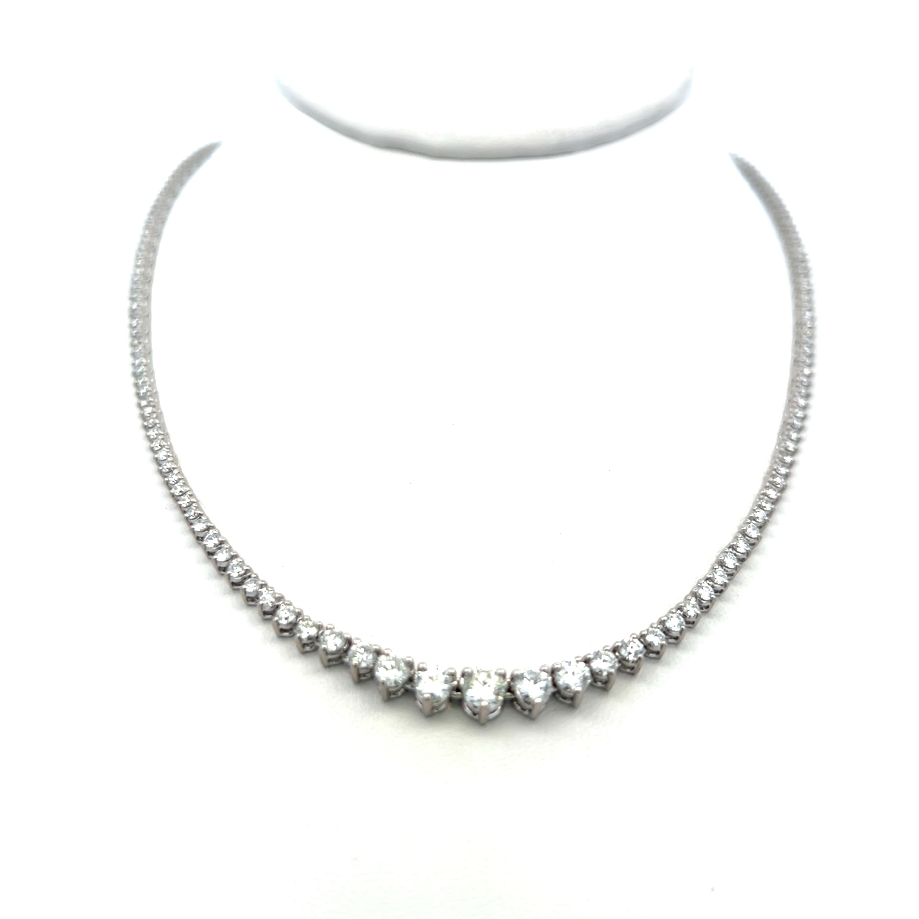 Vintage 14K White Gold Riviera Necklace with 5 Carat G-VS Round Diamonds