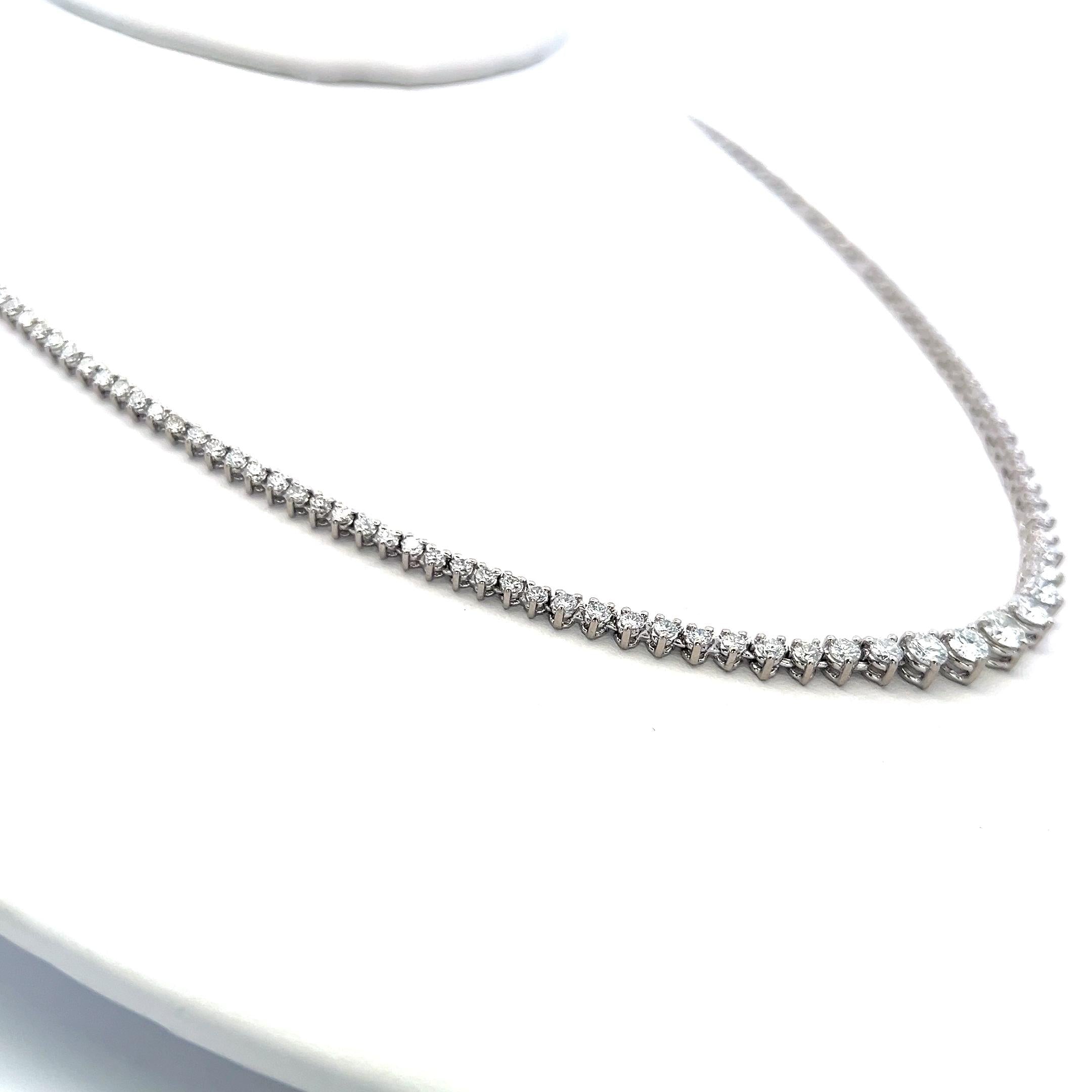 Vintage 14K White Gold Riviera Necklace with 5 Carat G-VS Round Diamonds