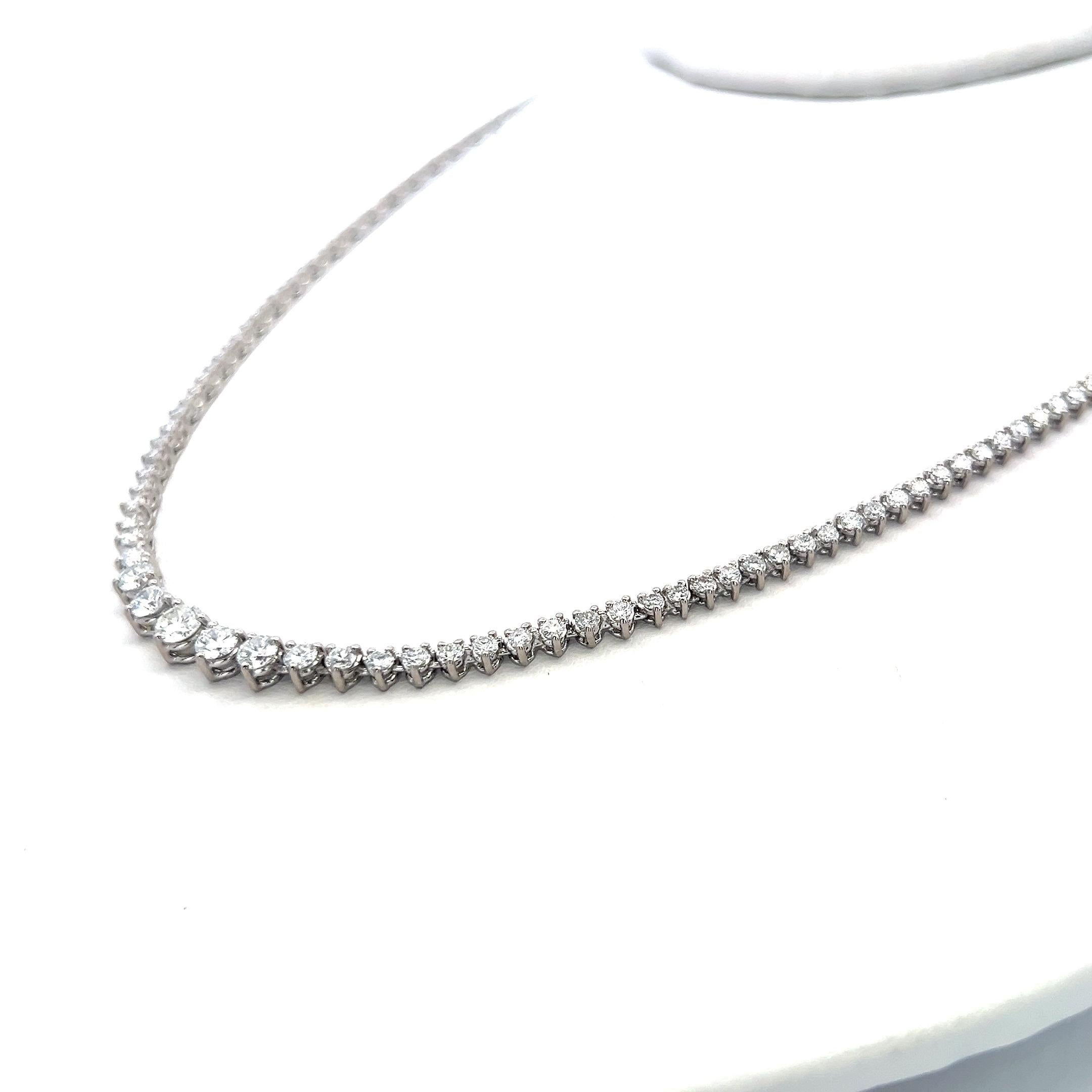 Vintage 14K White Gold Riviera Necklace with 5 Carat G-VS Round Diamonds