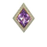 1.00 Carat Amethysts 0.38 Carat Round Brilliant Diamond 18K Gold Pin Brooch