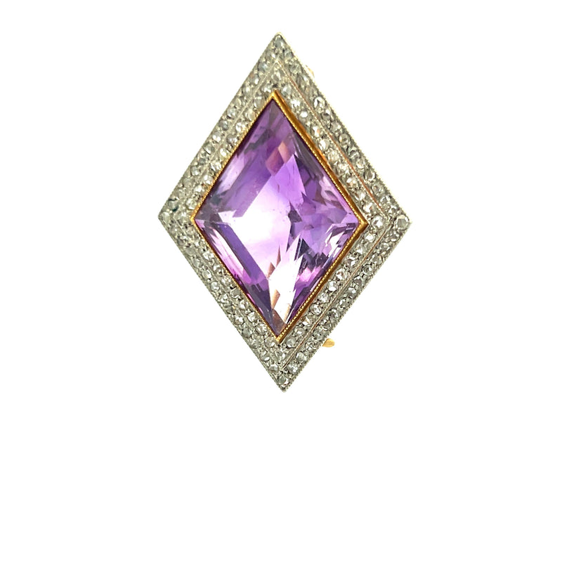 1.00 Carat Amethysts 0.38 Carat Round Brilliant Diamond 18K Gold Pin Brooch